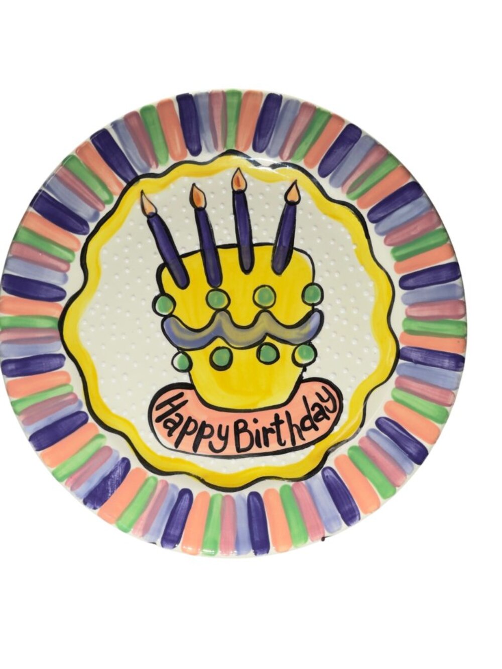Happy Birthday Plate By Kristi McCartly Hand-Painted Ceramic 12.25" . Multicolor - Picture 12 of 12